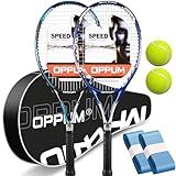 OPPUM 2-Pack Adult Tennis Rackets, 105 Sq Inch Oversized Head Pre-Strung for Beginners and Intermediate, Arm Friendly Vibration Control Set with Bag and Balls