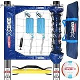 JOLORLY Professional Volleyball Net Set Heavy Duty for Outdoor Backyard Portable with Aluminum Adjustable Height Scoring Poles, Regulation Nets System for Tournament, Grass (Blue)