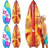 Foilswirl 4 Pcs 60" Luau Inflatable Surfboard Hawaiian Theme Decor Beach Pool Toy Float Summer Tropical Blow up Surf Pool Board Blue and Orange Surfboard for Beach Hawaiian Party Adult Kids 2 Styles