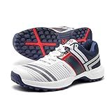 SOLM8 S8 Cricket Shoes with Rubber Spikes – Performance Cleats for Men on Outdoor Turf/Grass, Featuring Wide Toe, Speed-Fit Lacing and New Gel Cushioned Insole White Navy