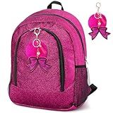 Noveread Large Cheer Backpack with Bow Keychain Cheerleading Glitter Backpack Cheerleaders Gift Cheer Bags for Sport(Hot Pink)