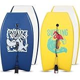 Blueweenly 2 Pcs 33'' Body Boards for Beach, Lightweight PE Bodyboard Surfboards with EPS Core, Wrist Leash, XPE Deck and HDPE Slick Bottom for Kids Teens Adults Pool Surfing(Tropical Style)