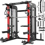 pooboo Power Cage Smith Machine with 2000LB Squat Rack Cable System