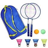 Badminton Racket for Children 1 Pair, Nylon Alloy Durable Badminton Racquet Set for Kids Indoor/Outdoor Sport Game（Including 4 Badminton and 2 Table Tennis） (Blue)