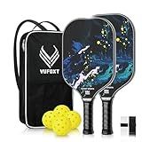 Pickleball Paddles Set of 2, USAPA Approved 99.99% Carbon Fiber Surface Pickleball Sets PP Honeycomb Core Pickleball Rackets, Lightweight Paddles with 4 Balls 1 Bag for Beginners Medium (Blue Waves)
