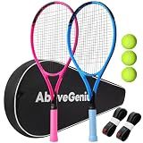AboveGenius 27-Inch Tennis Rackets, 2 Pack with Balls and Bag, Blue/Pink