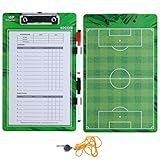 Soccer Clipboard for Coaches, Dry Erase Clipboard, Double Sided Lineup Coach Whiteboard with Whistle and Markers – Soccer Coaching Equipment Playbook Board Gear, Coaching Tactics Board