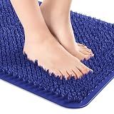 OTHWAY Non Slip Grassy Bathtub Mat : 25.6X13.4 Inches Sturdy But Soft Bath Mat_Quick Drain Shower Floor Mat with Soft Bristles for Scrubbing Feet (Navy Blue)