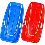 Snow Sled, 35" Sleds for Kids and Adult, Snow Sleds for Heavy Duty Fast Sliding, for 1-2 Riders with Handles and Pull Ropes (Blue/Red-2Pack)