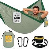Wise Owl Outfitters Camping Hammock - Camping Essentials, Portable Hammock w/Tree Straps Up to 400lbs, Hammock for Outside, Hiking, and Travel - Single, Sage & Dark Green