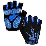 MOREOK Cycling Gloves Bike Bicycle Gloves, Half Finger 5MM Gel-Blue-L
