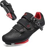 SoleEase Womens Mens Cycling Shoes Compatible with Peloton Bike Indoor Road Riding Biking Bike Shoes with Delta Cleats Included (41, Black&Red)