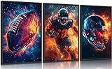 3Pcs Football Canvas Wall Art Graffiti Rugby Gaming Cool Sports Theme Pictures Wall Decor Fire American Football Player Posters Painting Prints Artwork for Kids Boys Room Teen Bedrom Locker Room Decor