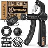 FitBeast Grip Strength Trainer, Hand Gripper Strengthener Kit - 6 Pack with Adjustable Resistance Forearm Strengthener, Forearm Exerciser and Massage Balls for Hand Therapy, Grip Training and Recovery