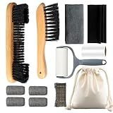 LAKINGO Pool Table Brush Set for Felt, Billiard Table Cleaning Accessories with 2 Wood Brush, 4 Ferrule Polish Cloths, Cue Shaft Cleaner Cloth, Sticky Lint Roller, Storage Bag (12 Kit, Natural)