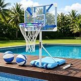 Pool Basketball Hoop Poolside,Portable Height Adjustable 57"to 70"Basketball Goal with Wheels & Rust-Proof Coating LED Lighted Rim,2 Basketballs and Pump,Great for Pool,Garage,Indoor & Outdoor Court B