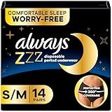 Always ZZZ Overnight Disposable Period Underwear for Women Small/Medium, 360° Coverage for Worry-Free Nights, 14 Count (2 Packs of 7)