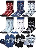 Haysandy 6 Pairs Funny Men's Hockey Socks Novelty Cotton Athletic Crew Socks Birthday Christmas Winter Gift for Hockey Lovers(Dark Color)