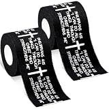 2Pcs Christian Athletic Tapes 2in x 23ft Black Cotton Zinc Oxide Sport Tape Faith Cross Sports Wristbands Religious Bible Verse Wrist Tape for Football Baseball Gymnastic Boxing First Aid Injury Wrap