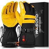 WASOTO Heated Gloves for Men Women 7.4V Battery 22.2WH Electric Rechargeable Heated Ski Gloves Waterproof Durable Leather Work Gloves for Camping Hunting Fishing Snowboarding Hiking Raynaud(L)