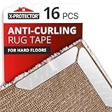 X-Protector Rug Tape - 16 Pcs Set - White Anti-Slip & Anti-Curling Carpet Tape for Hard Floors - Premium Rug Pad Gripper - Carpet Corner Grippers to Keep Your Carpet in Place & Make Corners Flat