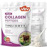 VEV Multi Collagen Peptides Powder, 16 oz (41 Servings) – Type I, II, III, V, X, Hydrolyzed Collagen, Hyaluronic Acid Power, Biotin, Vitamin C, Supports Skin, Unflavored, Dissolves Easily