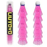 LIUTOVO 12 Packs Nylon Badminton Shuttlecocks Birdies Nylon Feather Shuttlecocks Badminton Birdies Great Stability ＆ Durability Indoor Outdoor Sports Hight Speed Training (Pink)