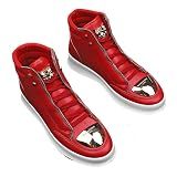 Hhhchpm Retro Fashion High-top Street Dance Casual Trend Shoes, Spring and Autumn Niche Design, Men's Matching Shoes, Lace-up Suitable for Outdoor, Campus, Walking, Street, Travel (Red,10)