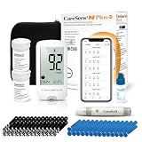 CareSens N Plus Bluetooth Blood Glucose Monitor Kit with 100 Blood Sugar Test Strips, 100 Lancets, 1 Blood Glucose Meter, 1 Lancing Device, Travel Case for Diabetes Testing Kit (Auto-Coding Glucometer kit with 1 Control Solution) for Personal Use