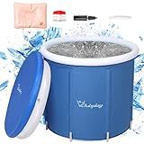 XL Ice Bath Tub for Athletes & Adults - 105 Gallons, Cold Plunge Tub with Cover, Inflatable Ice Bath Barrel for Indoor Outdoor - Blue