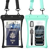 CACOE [Floatable Extra Large Universal IPX8 Waterproof Phone case 2 Pack-Up to 10.0",Adjustable Lanyard Phone Pouch,Dry Bags for Vacation Beach Pool Kayak Cruise Travel Essentials（Black+Green）