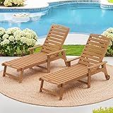 LUE BONA Outdoor Chaise Lounge Chairs Set of 2, HDPS Chaise Lounger, 5 Positions Adjustable Lounge Chairs, Pool Lounge Chair with Wheels for Poolside, Patio, Restaurant, 3 Year Warranty, Teak Color