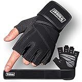 Trideer Workout Gloves for Men, Weight Lifting Gloves with Wrist Wrap Support, Full Palm Protection & Extra Grips for Weightlifting, Exercise, Cross Training, Fitness, Pull-up