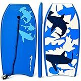 Goplus 41''/37''/33'' Lightweight Body Board for Beach, Surf Board with EPS Core, XPE Deck, HDPE Slick Bottom, Wrist Leash, Bodyboard for Kids Adults Surfing (Blue Shark, 41 Inches)
