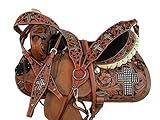 Western Horse Saddle Barrel Racing Pleasure Ride Trail Horse Tooled Leather Rodeo Cowboy Saddles 15 16 17 18 (17 Inch, Cross Rhinestone)