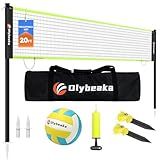 20FT Outdoor Volleyball Net Set System for Backyard Beach with Anti-Sagging Net, Iron Adjustable Height Poles, Soft PU Volleyball and Pump, Carry Bag - Instant Set Up & Durable (Black and Green)
