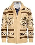 Mens Shawl Collar Thick Cowichan Sweater Casual Ring Zipper Cardigans Curling Sweater Apricot, XL