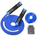 Redify Weighted Jump Rope for Workout Fitness(1LB), Tangle-Free Ball Bearing Rapid Speed Skipping Rope for MMA Boxing Weight-loss,Aluminum Handle Adjustable Length 9MM Fabric Cotton+9MM Solid PVC Rope