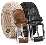 CHAOREN Stretch Belts for Men 2 Pack - Elastic Belt for Golf & Casual Wear