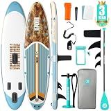 Niphean Inflatable Stand Up Paddle Board with SUP Accessories,Natural Wood