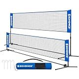 SONGMICS 13 ft Badminton Net, Height Adjustable Volleyball Net, Pickleball Net with Poles, Foldable Nylon Net for Tennis Indoor Outdoor Court, Blue Black USYQ400