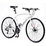 WEEROCK 700C Hybrid Bike, Shimano 24 Speeds 3 x 8,Flat Bar, Aluminium Alloy Frame,Disc Brake,Racing Bicycle,Commuter Bike for Adult, Men,Women Junior Senior,White