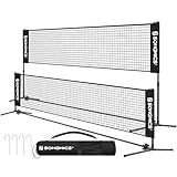 SONGMICS 13 ft Badminton Net, Height Adjustable Volleyball Net, Pickleball Net with Poles, Foldable Nylon Net for Tennis Indoor Outdoor Court, Black USYQ400H