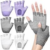 Shyyween 3 Pairs Silicone Yoga Gloves for Women Non Slip Fingerless Pilates Gloves for Gym Exercise Workout Weight Training Mitten One Size Fits Most Women Men(Gray, Purple, White,3 Pairs)