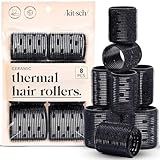 Kitsch Ceramic Thermal Hair Rollers for Women – Self Grip Hair Curlers for Heatless Curls Overnight - Volumizing Large Rollers for Short & Long Hair - For Long Lasting Frizz-Free Curls - Black, 8pcs