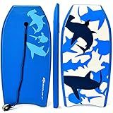Goplus 41''/37''/33'' Lightweight Body Board for Beach, Surf Board with EPS Core, XPE Deck, HDPE Slick Bottom, Wrist Leash, Bodyboard for Kids Adults Surfing (Blue Shark, 33 Inches)