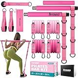 Pilates Bar Kit with Resistance Bands, Pilates Workout Equipment for Legs, Hip, Waist, Arm, Squats Exercise Equipment for Home Workouts, Adjustable 3-Section Pilates Bar Kit for Women & Men