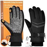 Pixel Panda 3M Winter Gloves Cold Weather Waterproof & Windproof Warm Snow Gloves for Men/Women, Anti-Slip Touchscreen for ski/Motorcycle/Cycling/Work, Black, Large