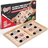 PuxZoop Fast Sling Puck Game - Large Size - Test Your Speed and Accuracy with This Fast-Paced Wooden Air Hockey Board Game - Guaranteed Fun for Family Night or Friends Party