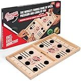 Bungee Table Fast Sling Puck Game - Large Size - Test Your Speed and Accuracy with This Fast-Paced Wooden Air Hockey Board Game - Guaranteed Fun for Family Night or Friends Party